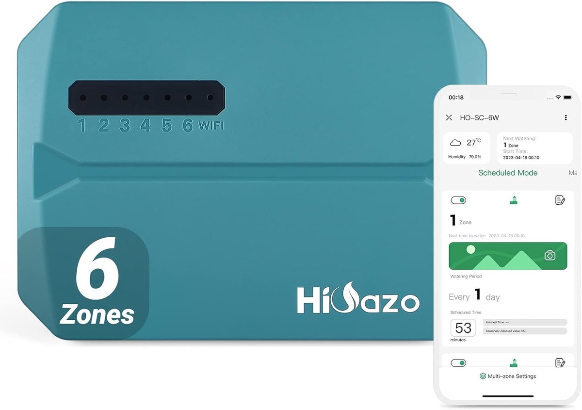 SnelShoppen - HO-SC-6W Watering Computer WiFi Sprinkler Irrigation System Timer 6 Zones Indoor Tuin Irrigatie Controller App Monitor met Regenuitlaat