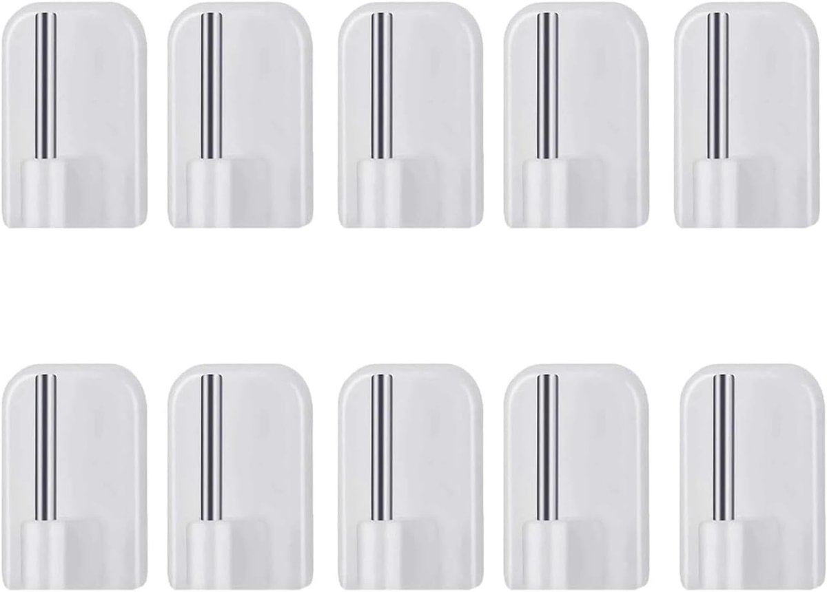 SnelShoppen - Pack van 10 zelfklevende haakjes voor gordijnen, sterke plastic haken, dubbelzijdig, gemakkelijk te installeren zonder boren, wit, ideaa