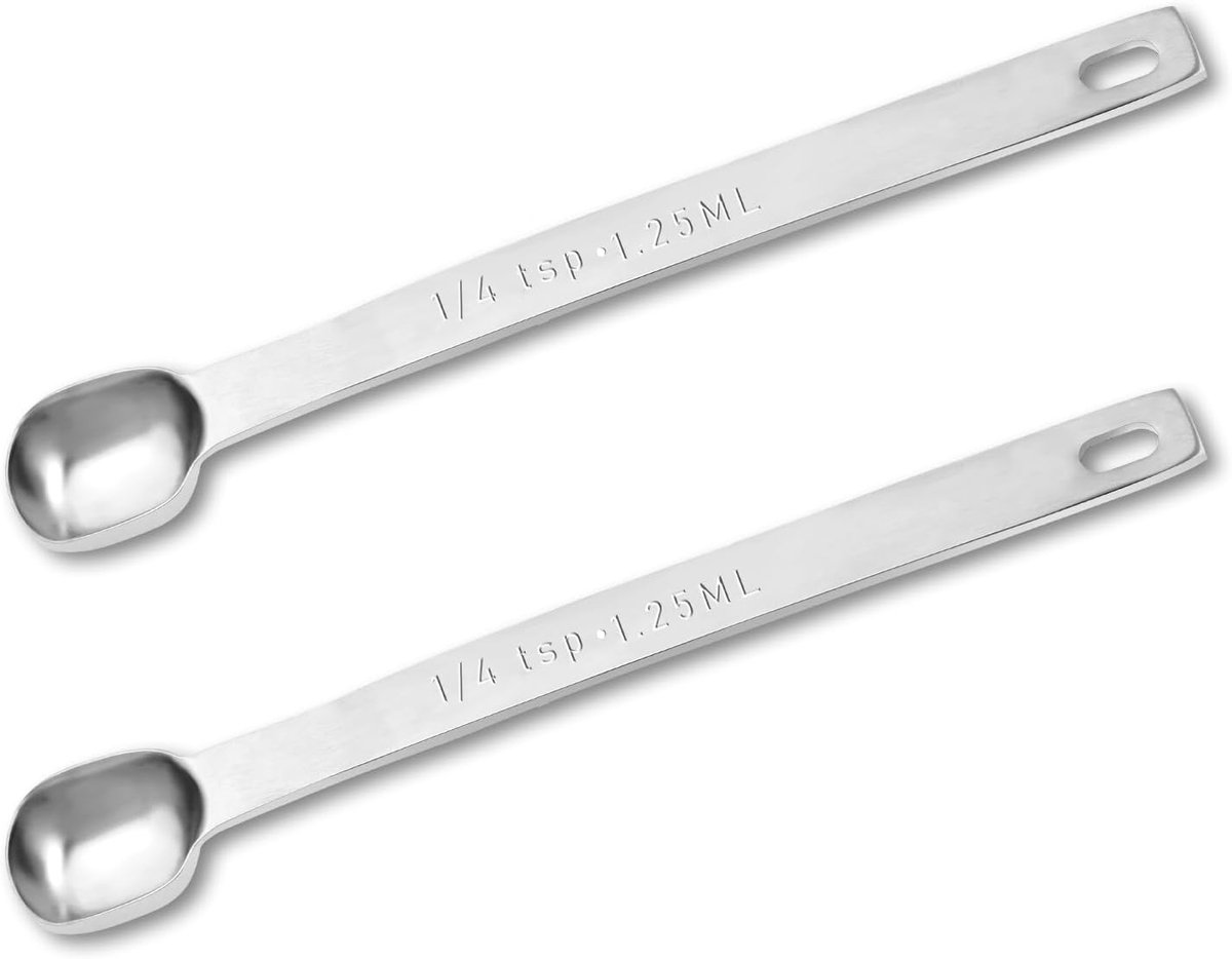 Thijox - Set van 2 Roestvrijstalen 1/4 Theelepel Maatlepels - Rechthoekige Mini Lepels voor Kruiden - Duurzaam Keukengerei - Zilveren Maatlepels voor
