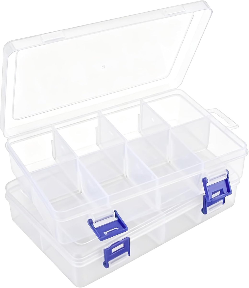 Thijox - 2 Transparante Sorteerdozen met Vakken voor Kleine Onderdelen | Opbergbox voor Kralen, Knoppen en Sieraden | Inclusief Verstelbare Scheidings