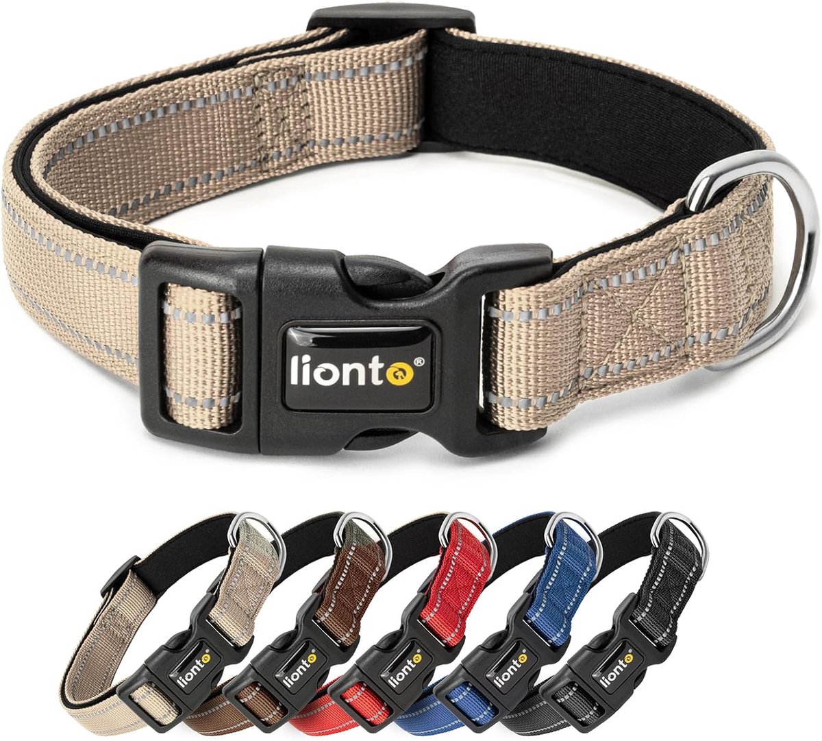Thijox - Gevoerde Hondenhalsband Nylon Reflecterend Waterdicht Verstelbaar Maat S Beige - Perfect voor Wandelen, Training en Buitenactiviteiten