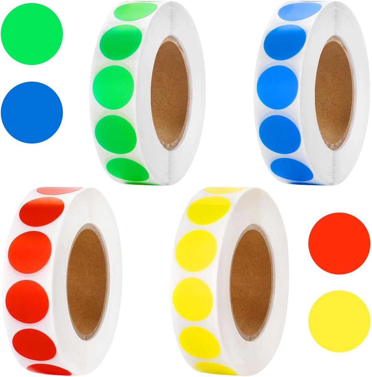 SnelShoppen - 4 Rollen Zelfklevende Etiketten 13mm - Gekleurde Codering Stickers Rood Geel Blauw Groen voor Kantoor School Magazijn