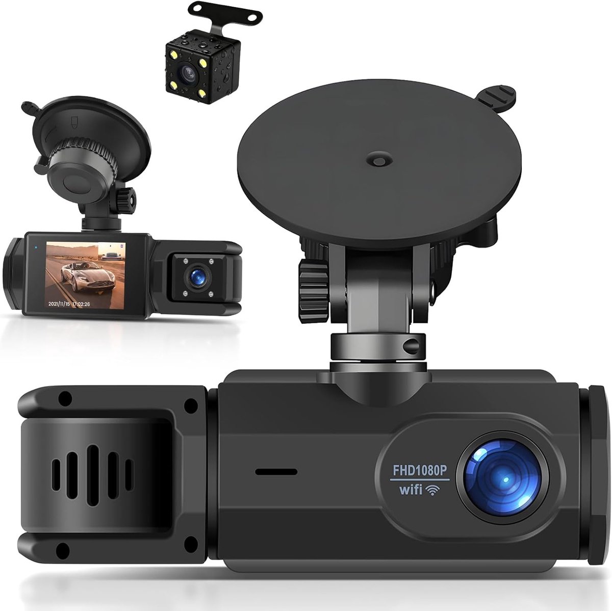 Thijox - SIXTOP Dashcam met Achteruitrijcamera 1080P Full HD, WiFi & App, Nachtzicht, Parkeerstand, 150° Groothoek, Bewegingsdetectie & Loop-opname vo