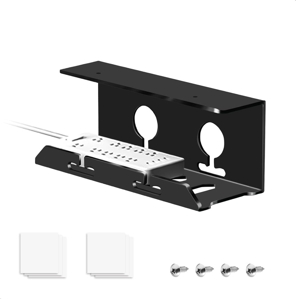 Kabelorganizer voor bureau, praktische kabelmanagementlade met lijm en schroeven, stevige houder voor stekkerdozen en accessoires, zwart, 30 x 11,5 x 12 cm, ideaal voor een opgeruimd werkoppervlak en efficiënt kabelbeheer.