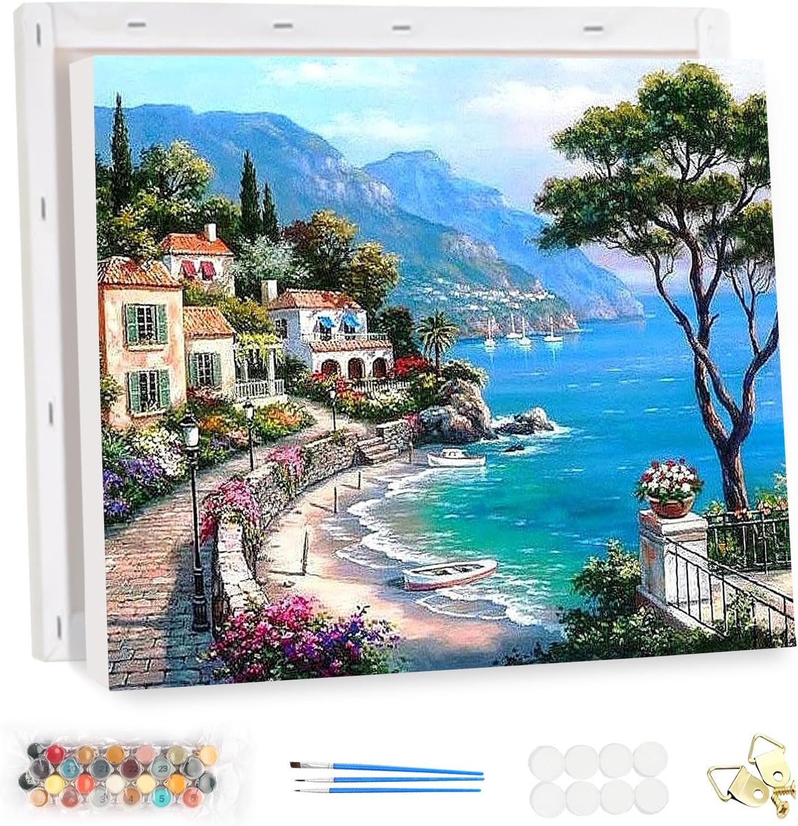 SnelShoppen - Paint by Numbers Kit voor Volwassenen met Frame - DIY Canvas Schilderen - Landschap Seaview - Acrylverf Set 40x30cm voor Thuis Wanddecor