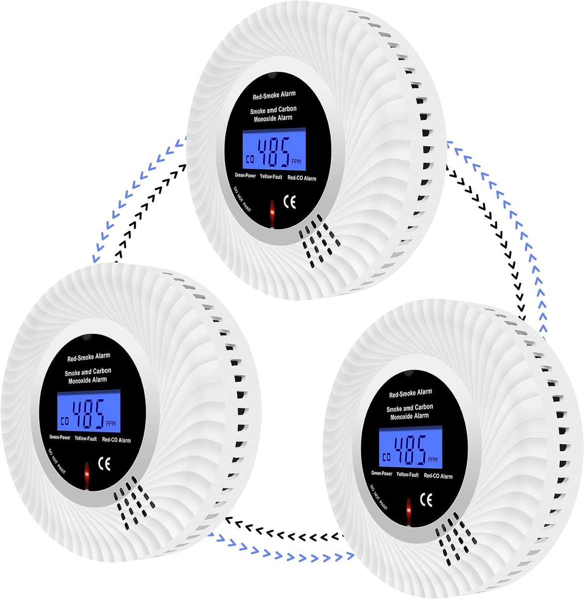 SnelShoppen - Gecombineerde Rook- en Koolmonoxidemelder met LCD-display, Draadloze 2-in-1 Detector met 10 Jaar Batterij, Set van 3 voor Thuisveilighei