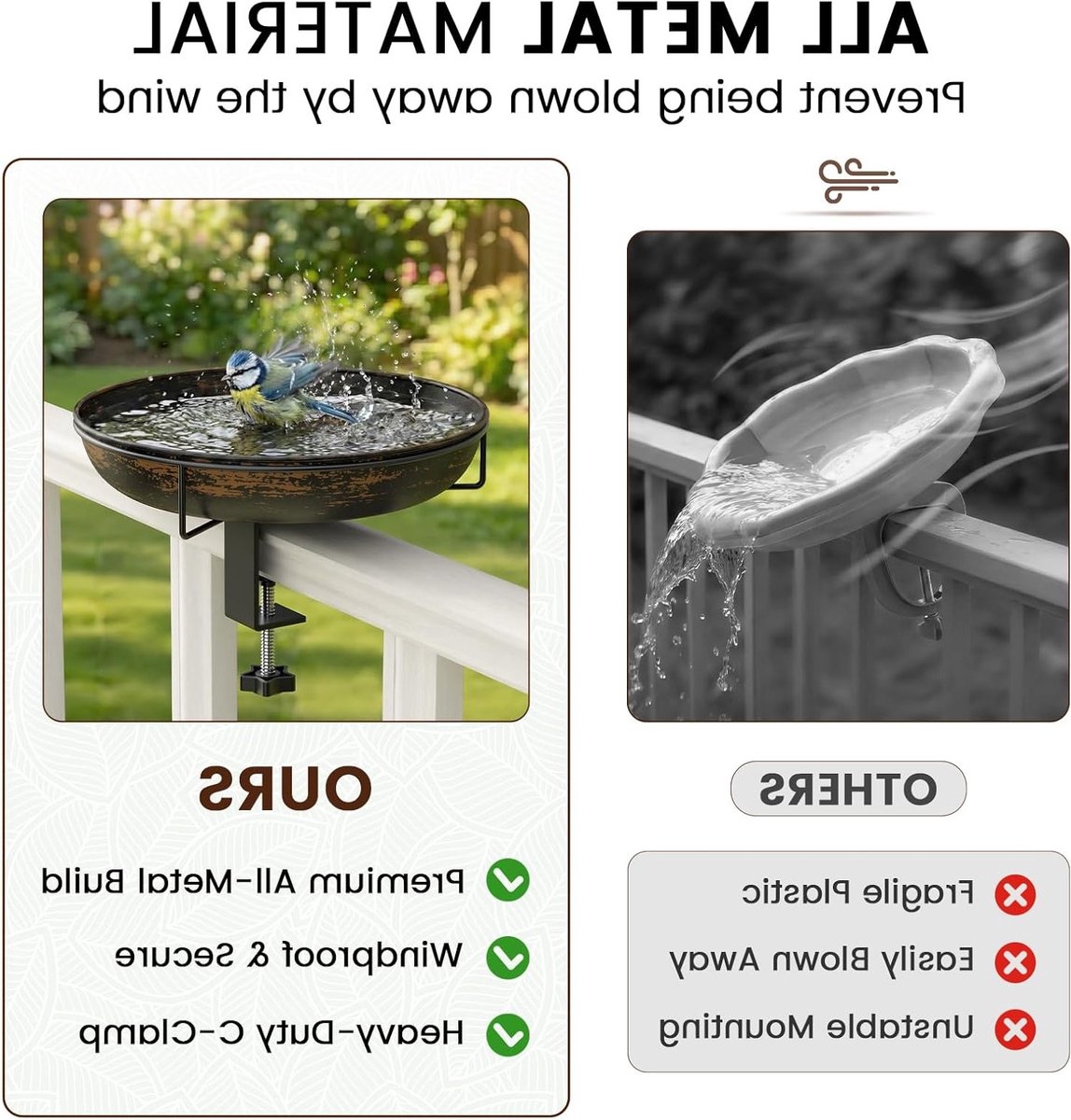 Hanging Vogelbad voor Balkon met een Diameter van 26 cm - Antiek Ontwerp, Grote Capaciteit en Winterbestendig Voederbak voor Tuinvogels