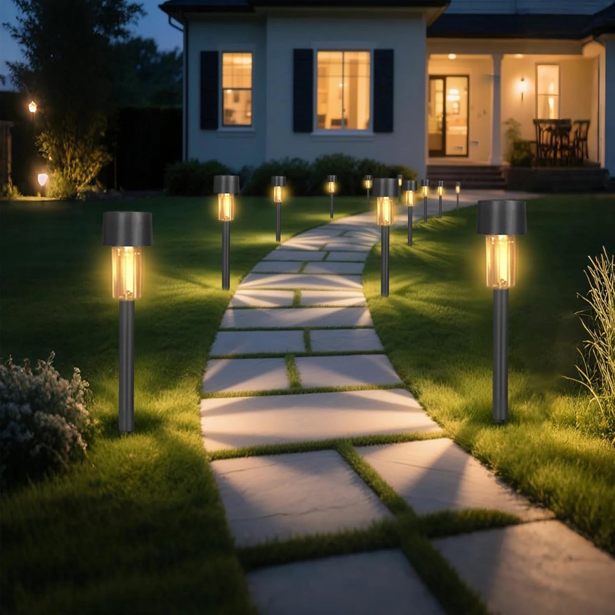 SnelShoppen - Zonneverlichting Buiten Tuinlandschap Padverlichting 12 Stuks Op Zonne-energie Warm Wit Voor Gazonranden Bloembedden Terras Oprit Pad