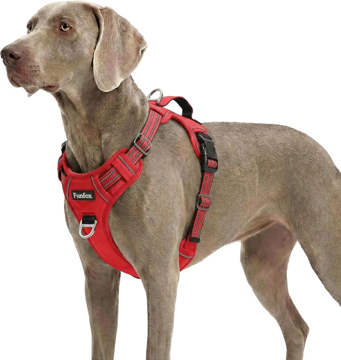 SnelShoppen - Funfox Hondentuigje voor Grote Honden, Anti-Trekharnas, Instelbaar Borstharnas, Ademend, Rood, XL, Voor Middelgrote en Grote Honden