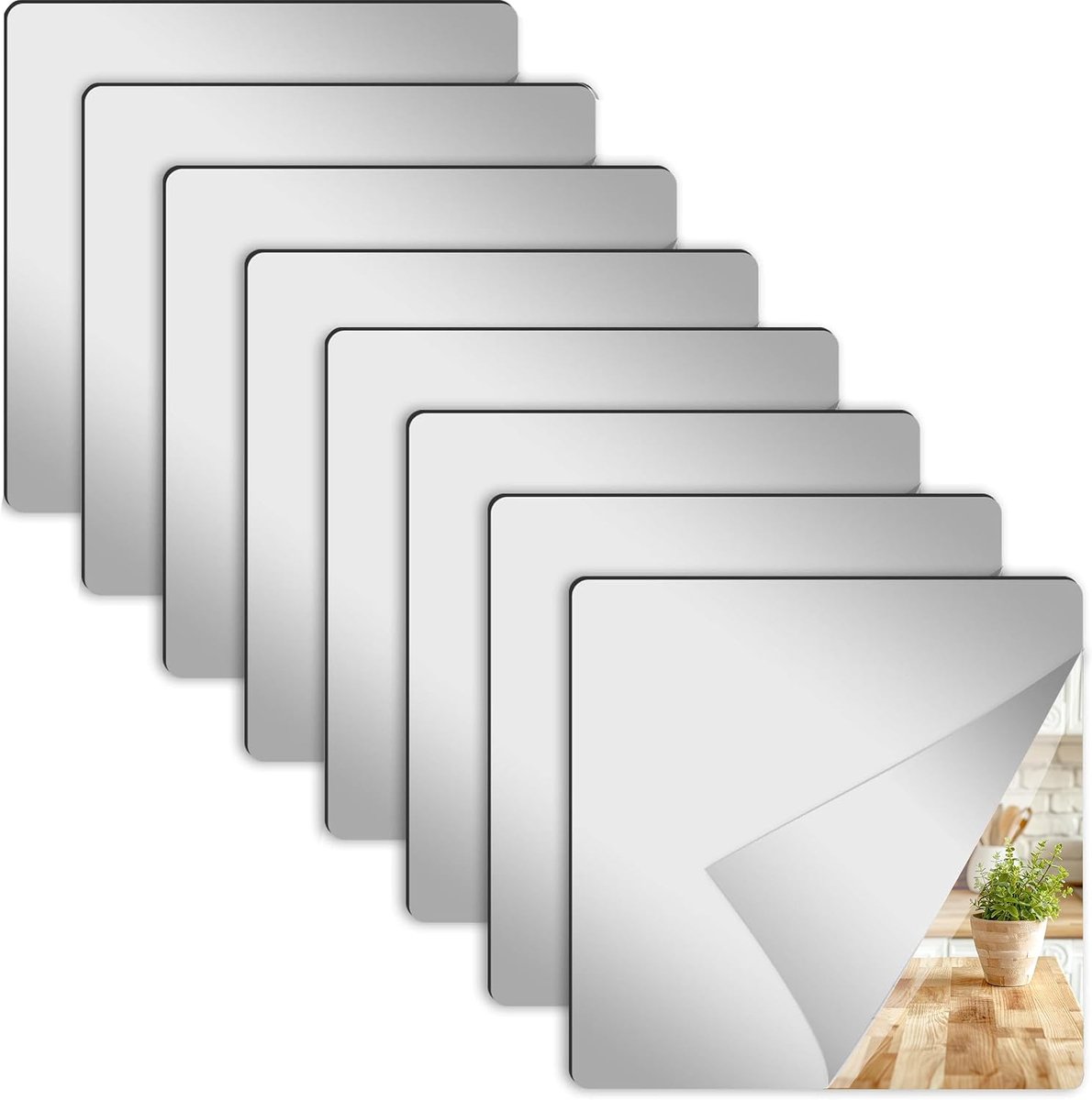 SnelShoppen - 8 stuks Zelfklevende Spiegels 20x20 cm - Acryl Plakspiegels voor Wand, Badkamer, Slaapkamer - Makkelijk te Bevestigen zonder Boren