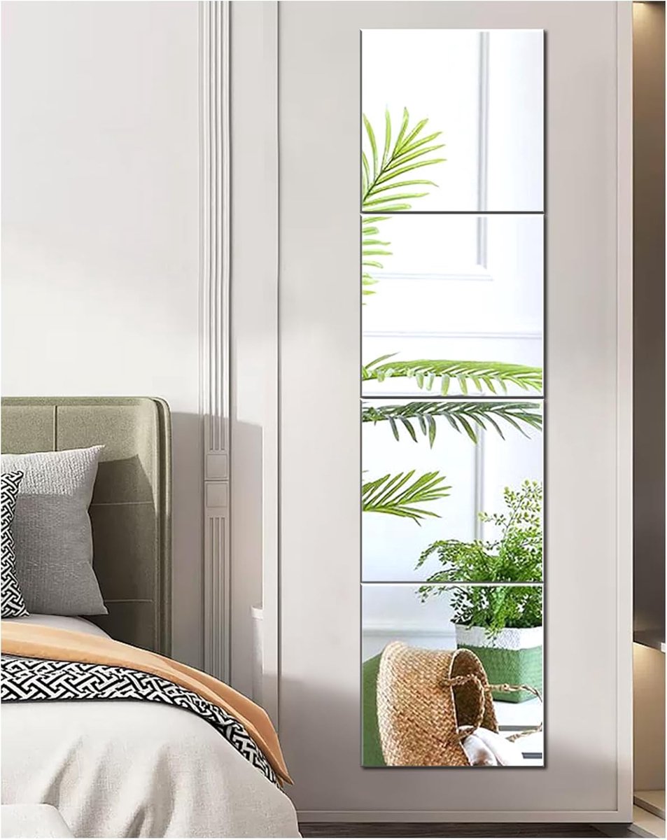 SnelShoppen - Self Adhesive Mirror Tiles 30x30 cm - Glas HD DIY Wandspiegel - Full Body Spiegel voor Deur, Kledingkast, Slaapkamer, Woonkamer - 4 Stuk