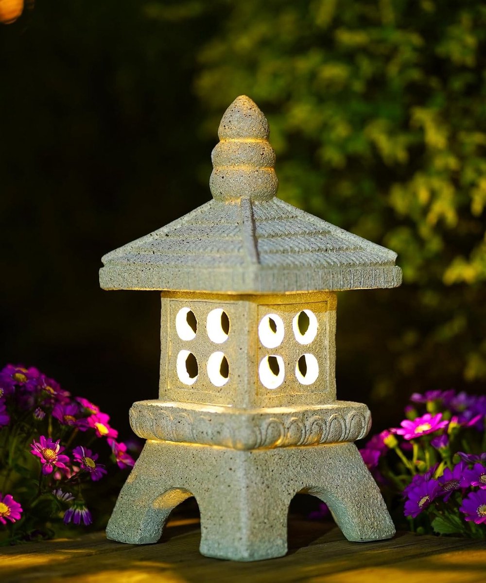 Zen Tuindecoratie op zonne-energie, weerbestendige hars tuinfiguur voor binnen en buiten, perfect voor tuin en terras, 29 cm hoog