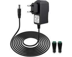 SnelShoppen - Universele Power Adapter 12V 2A 24W met 2 Stekkers voor LED Strips, Routers, CCTV Camera's, 220V-240V, 50/60Hz, DC 5.5mm x 2.1mm, 1m Kab