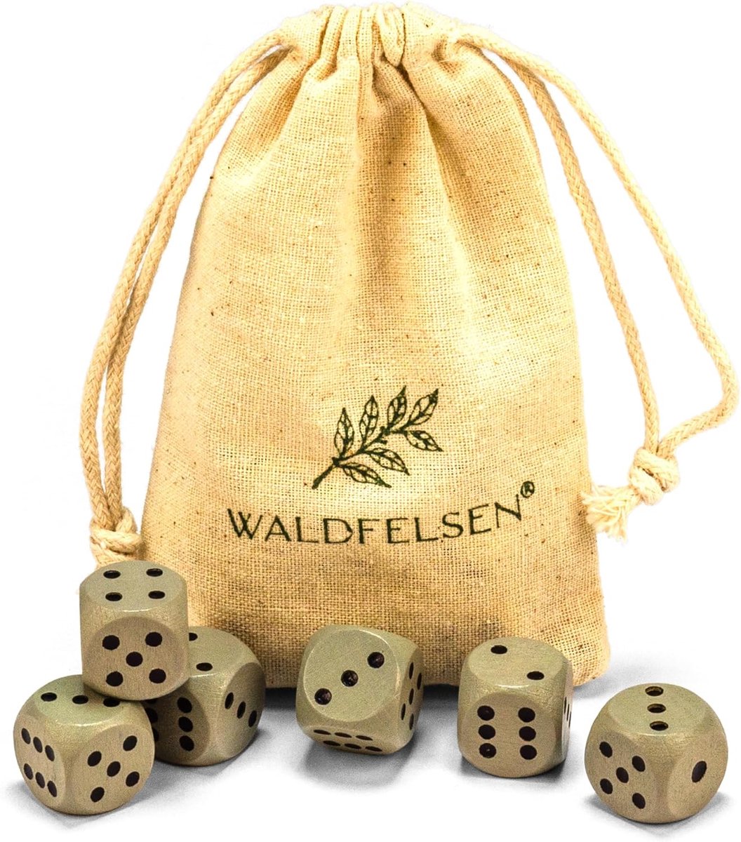 SnelShoppen - 6 Hoogwaardige Houten Dobbelstenen van Beukenhout - 16 mm D6 Cube Set in Grijs met Katoenen Zak - Perfect voor Feestjes, Spelletjesavond