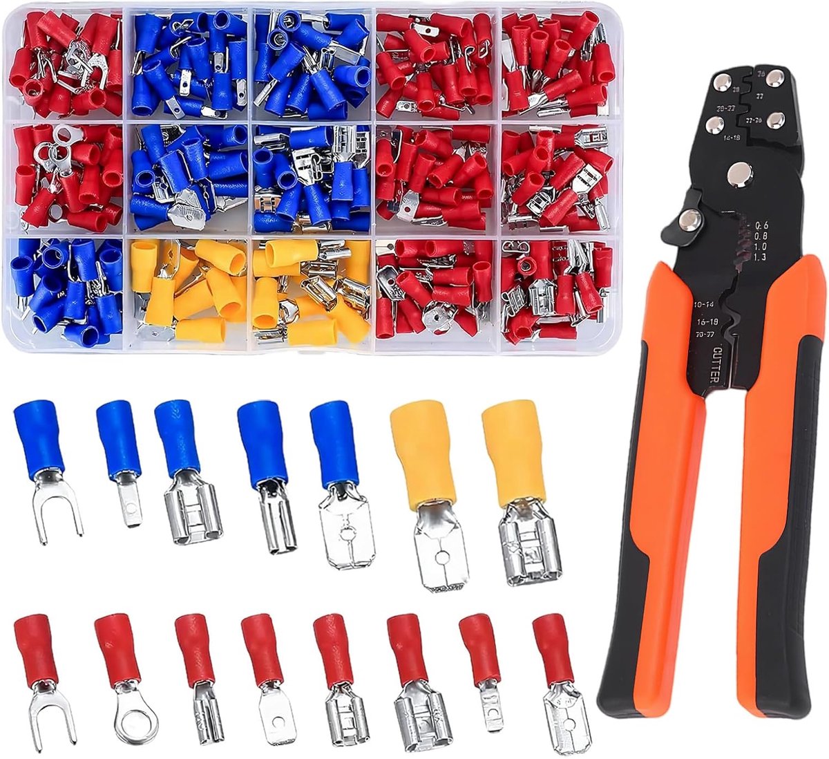 SnelShoppen - 280 Stuks Elektrische Kabelschoen Set met 0.5-6.0 mm² Faston Kabelschoenen, Inclusief 1 Krimptang, Hoogwaardige Materialen, Makkelijk te