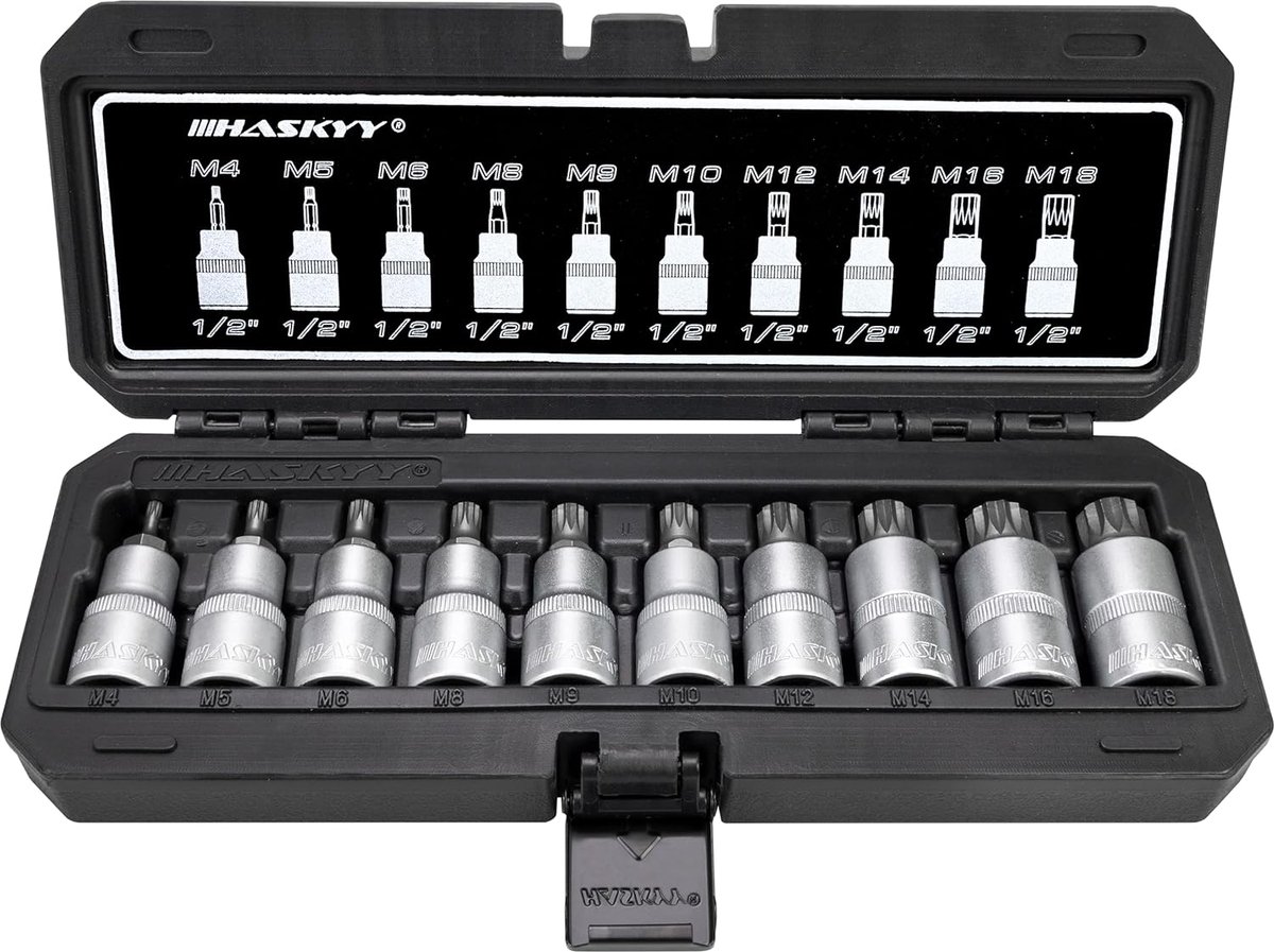 SnelShoppen - Multi-Tooth Socket Set 1/2 Inch - 10-Piece M4 M5 M6 M8 M9 M10 M12 M14 M16 M18 - Hoogwaardige Chrome-Vanadium Staal - Perfect voor Klusse