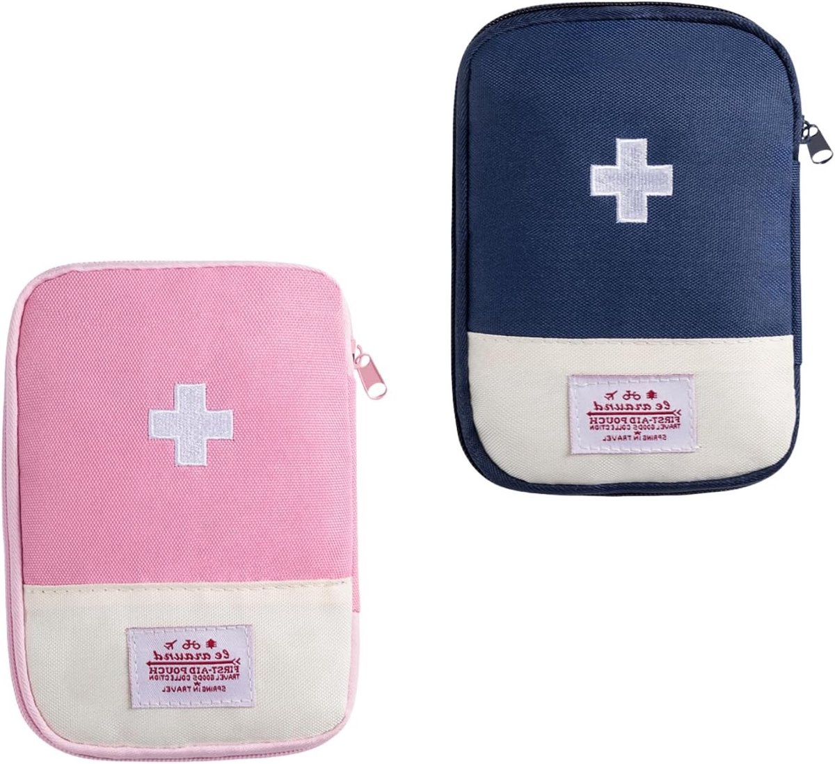 Draagbare Reisapotheek Tas, 2 Stuks Waterdichte Medicijnopslag voor Reizen, Kamperen en Wandelen, Roze en Blauw
