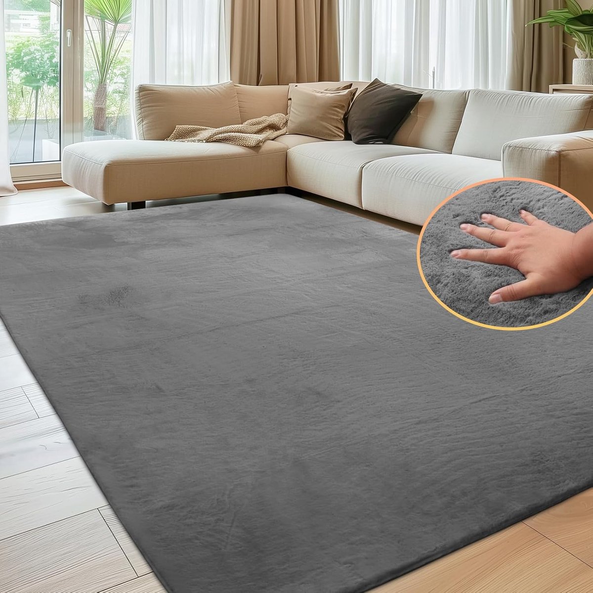 SnelShoppen - Zacht Tapijt 140x200cm voor Woonkamer en Slaapkamer - Antislip Konijnenbont Tapijt - Luxe Pluizige Tapijtoppervlakte - Modern Design voo