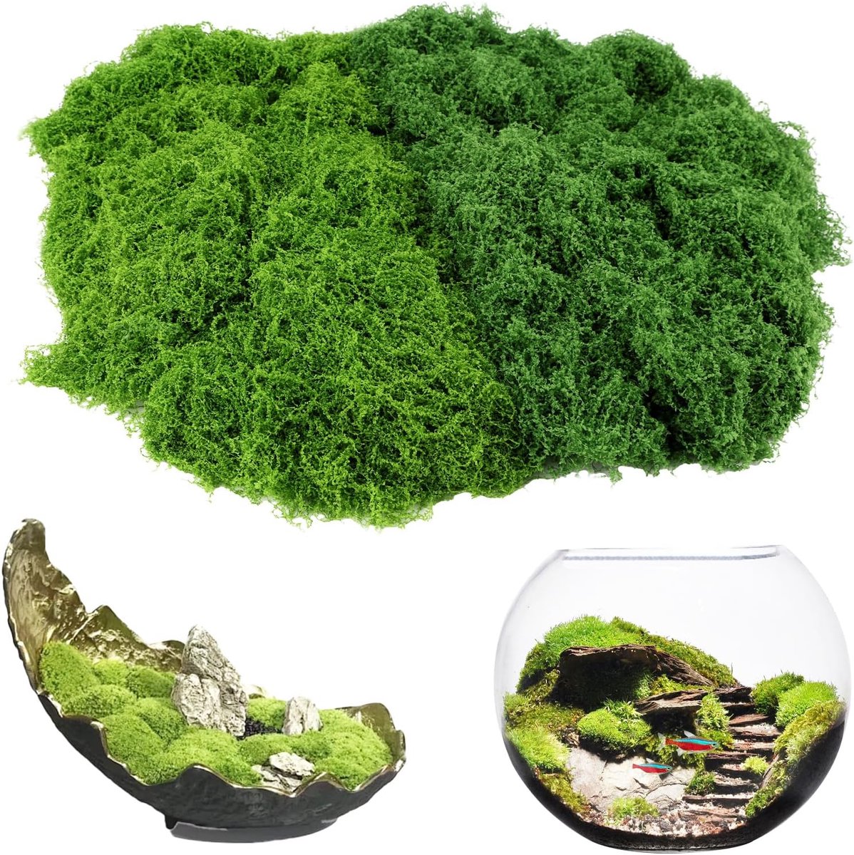 SnelShoppen - Kunstmos 100g voor Binnenplanten, Tuin, Balkon, Decoratie, Creatieve Projecten - Donkergroen 50g + Lichtgroen 50g, Nylon Materiaal