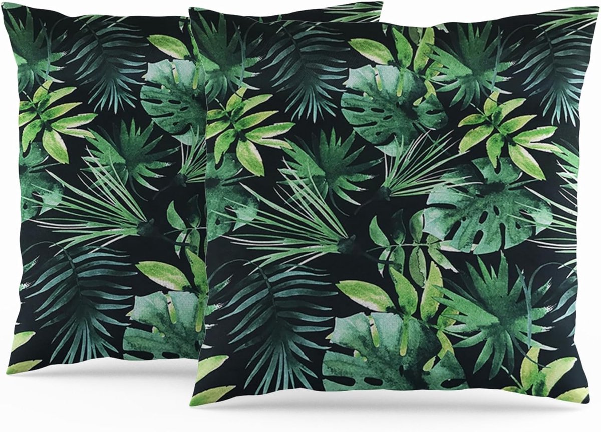 SnelShoppen - 60x60cm Kussenslopen Jungle Groene Bladeren in Tropische Linnen Look met Onzichtbare Rits - Set van 2 voor Woonkamer, Tuin, Eetkamer en