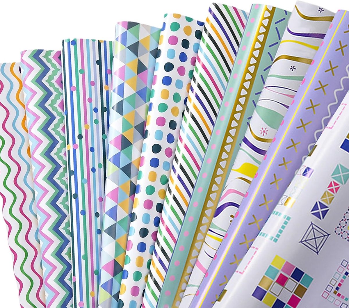 SnelShoppen - Cadeaupapier Set voor Verjaardag en Kerst - 7 Stukken Cadeaupapier 70x50cm met 2 Ribbons en Dubbelzijdige Tape - Paars Gestreept - Perfe
