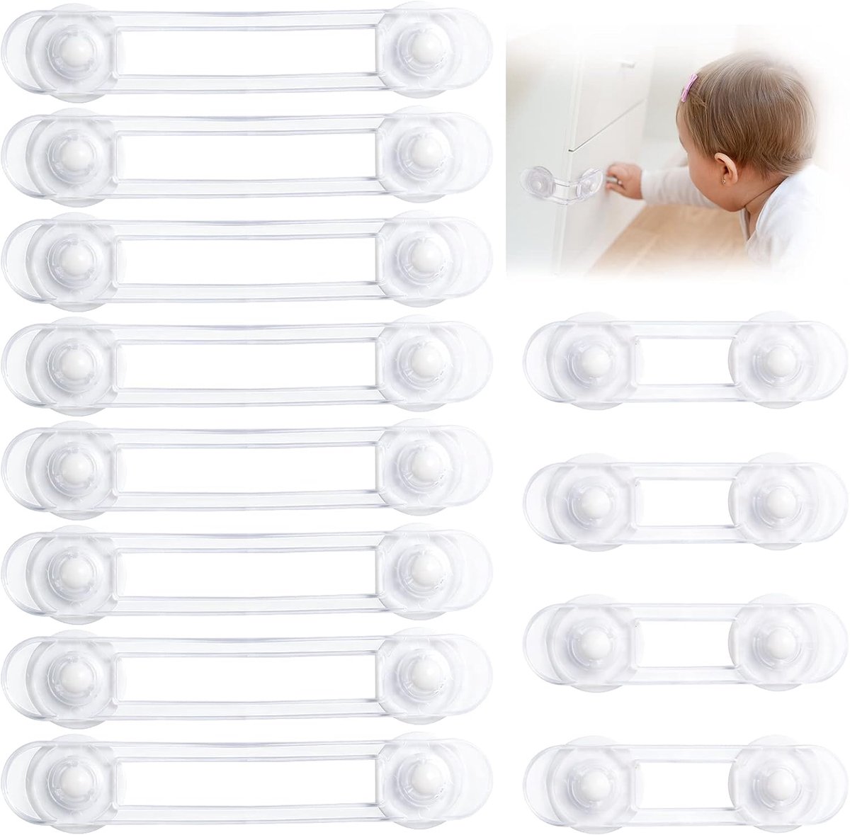 SnelShoppen - Baby Veiligheids Slot Set 12 Stuks - Kindveiligheid - Lades, Kastdeuren, Koelkast - Non-toxisch ABS Materiaal - 4 Korte en 8 Lange Slote