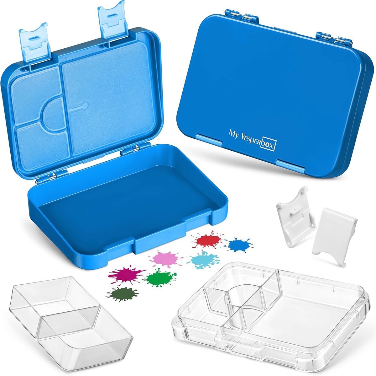 SnelShoppen - Bento Box Kinderen Lunchbox met 4 + 2 Compartimenten, Robuuste en Duurzame Kinderen Lunchbox voor School en Peuteropvang (Blauw)