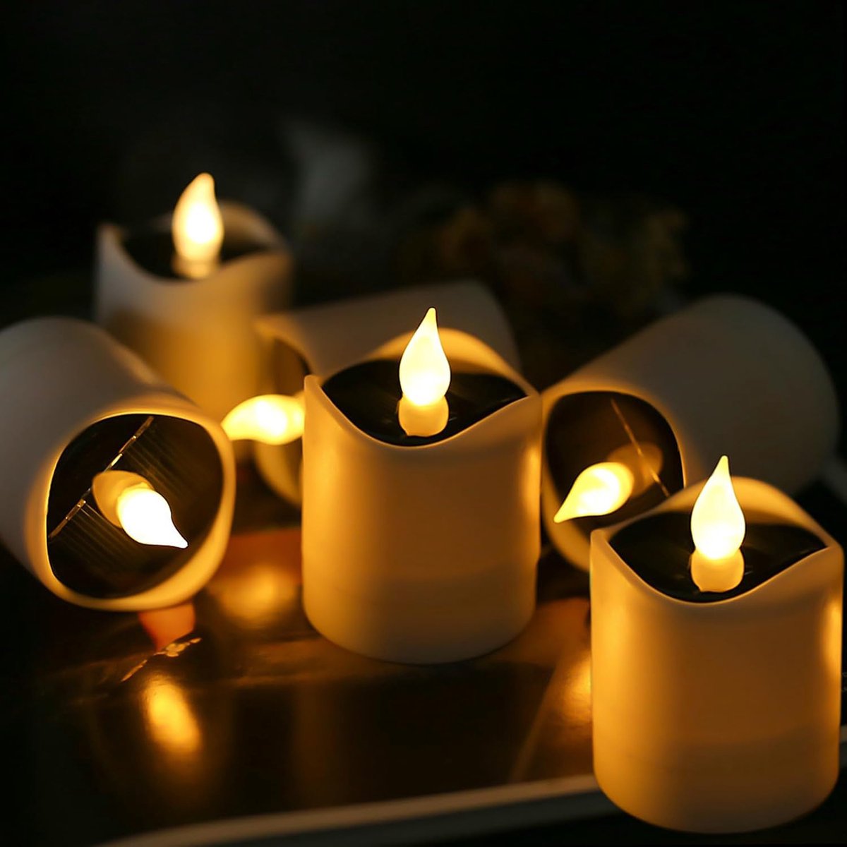 SnelShoppen - Solar Candle Lights Set van 6 Theelichten LED Zonne-energie Flameless Kaarsen Waterdicht voor Tuin, Feest, Verjaardag en Valentijnsdag D