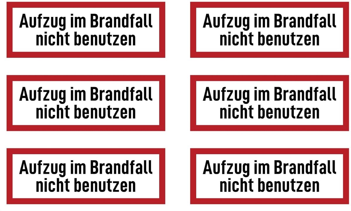 SnelShoppen - Sticker 37x105 mm, 6 stuks - Lift niet gebruiken bij brand - Veiligheidssignalering - Instructie bord brandbeveiliging - DIN 4066 - D1