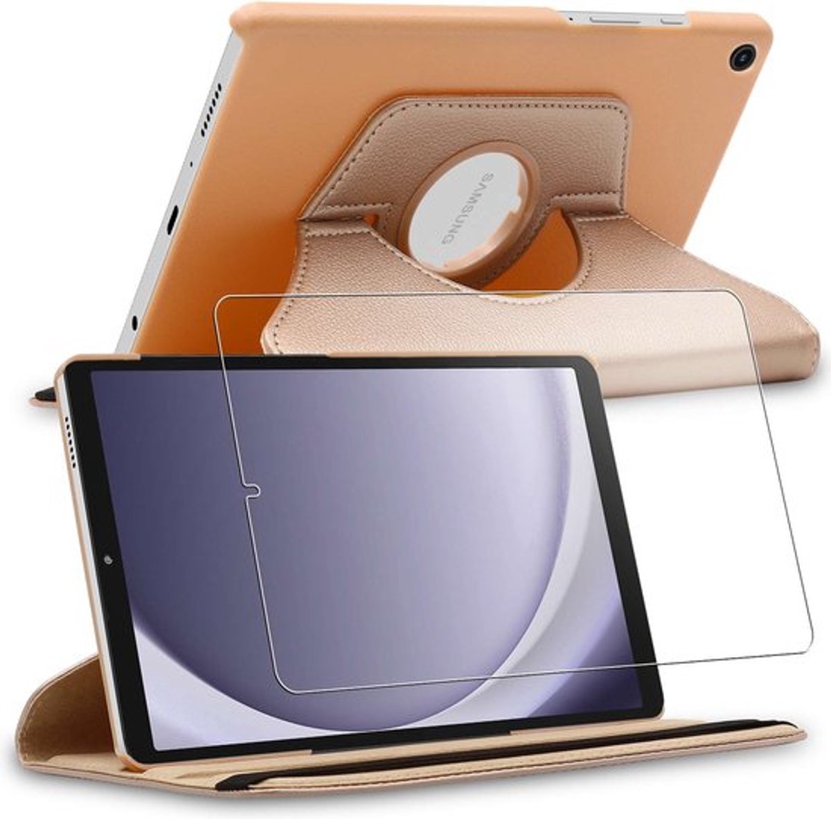 ebestStar - Hoes geschikt voor Samsung Galaxy Tab A9 8.7 (2023) SM-X110, Roterende Etui, Case, 360° Draaibaar hoesje, Goud + Gehard Glas