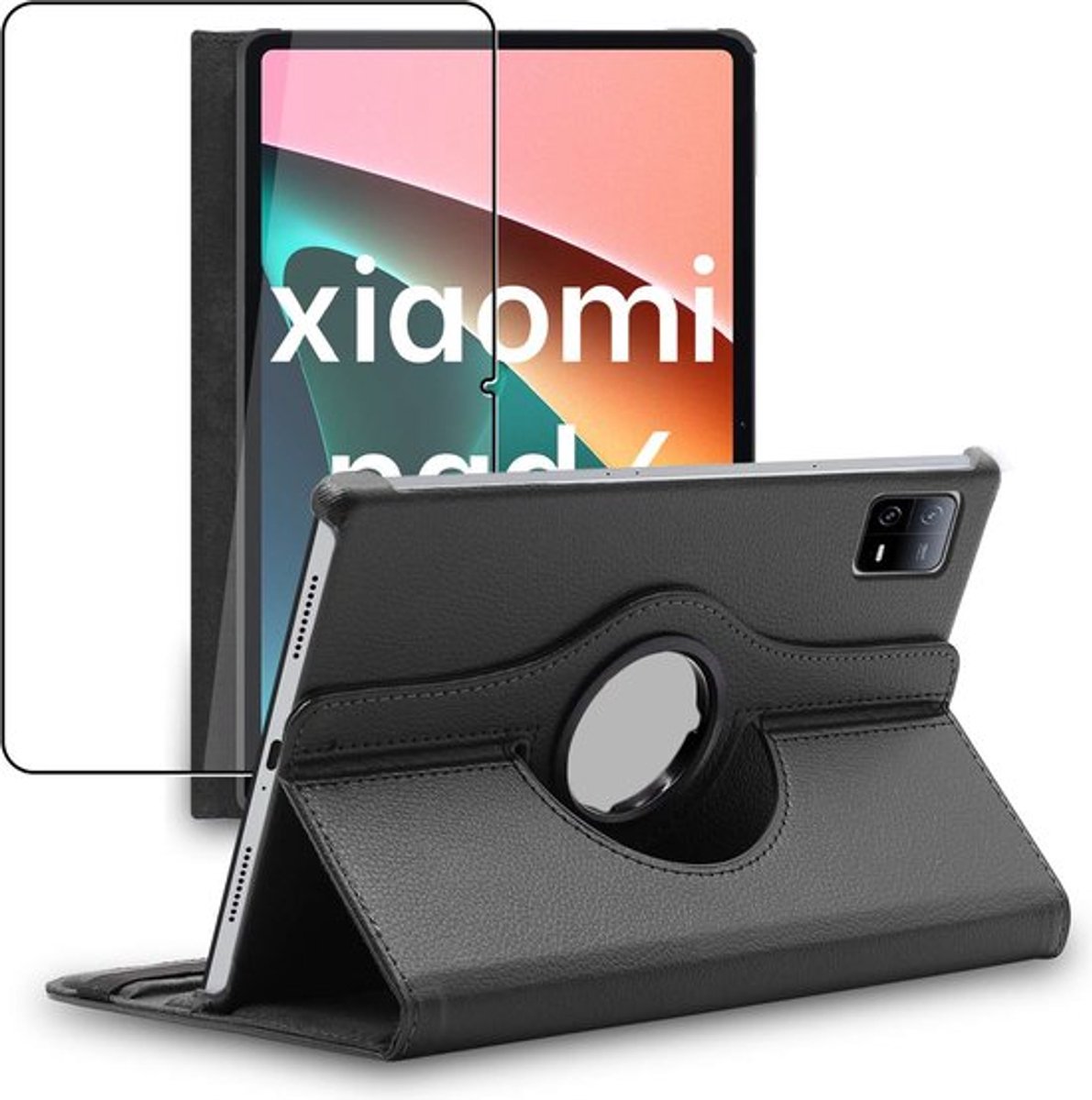 ebestStar - Hoes geschikt voor Xiaomi Pad 6, Pad 6 Pro, Roterende Etui, Case, 360° Draaibaar hoesje, Zwart + Gehard Glas