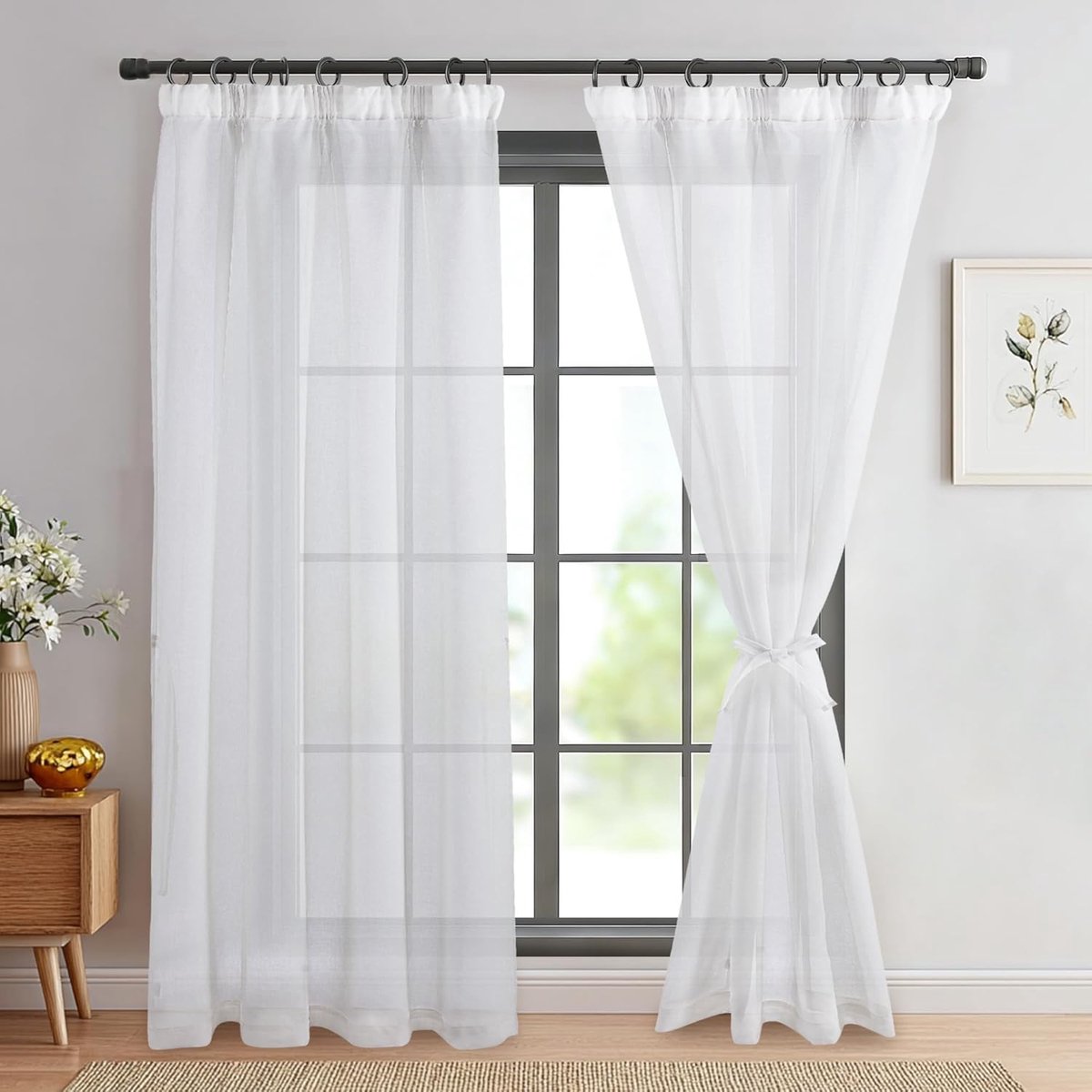 SnelShoppen - Voile Gordijnen Woonkamer Met Kreukband 2 Stuks Semi-Transparant 225x140cm Wit Modern Voor Rail Systeem