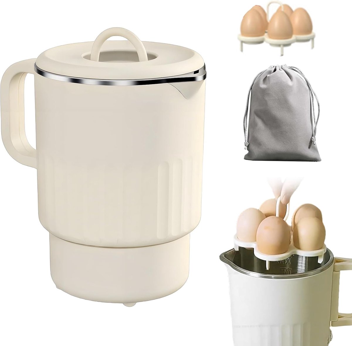Thijox - Opvouwbare Elektrische Waterkoker 1000 ml - Siliconen Reiswaterkoker met Eierhouder - Camping Kooktoestel 600 W - Ideaal voor Keuken, Reizen
