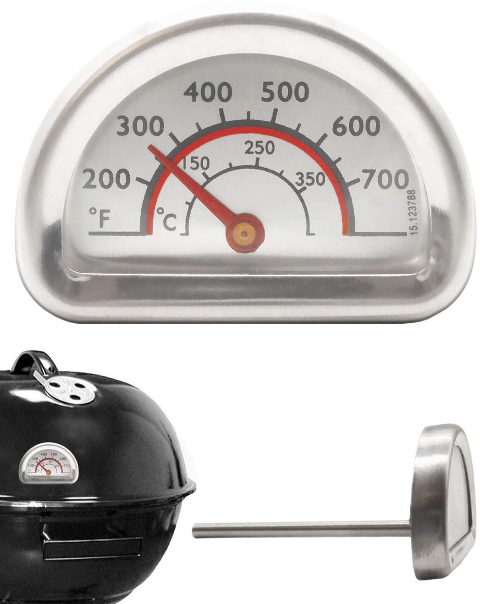 SnelShoppen - Analoge BBQ Grill Thermometer - Temperatuurweergave 0 °C - 300 °C - Retrofit voor BBQ, Smoker, Pannen - Ø 5 cm - Perfect voor Grillen, K