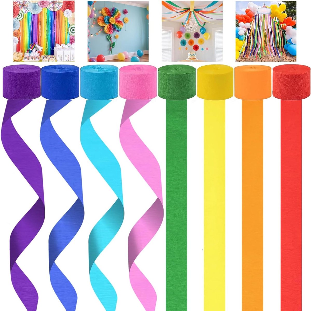 Kleurrijke Crepe Papier Rollen voor Decoraties en Knutselen - 8 Rollen van 4.5 cm Breed en 25 m Lang