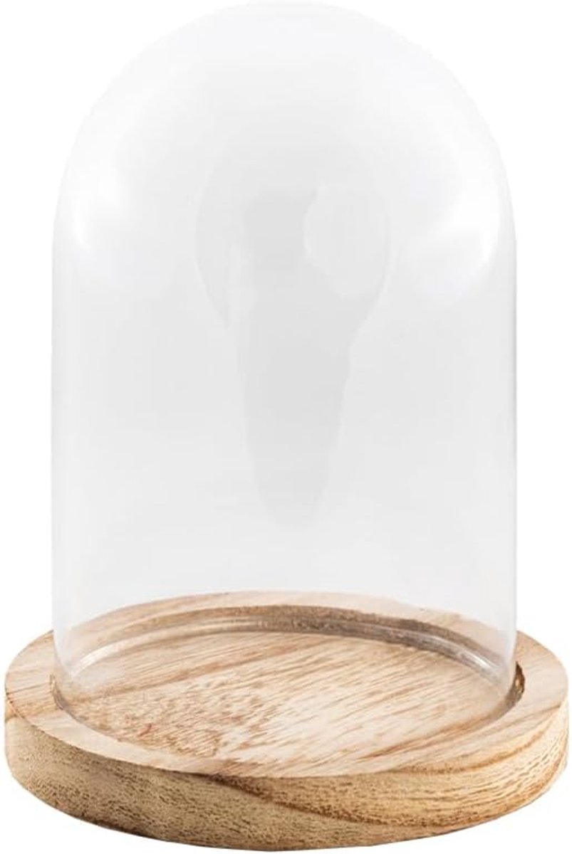 SnelShoppen - Glazen Dome met Houten Basis Ø 10 x 13.7 cm | Decoratieve Glas Dome voor Tafel, DIY Display, Huwelijk, Seizoensdecoratie, Elegant & Comp