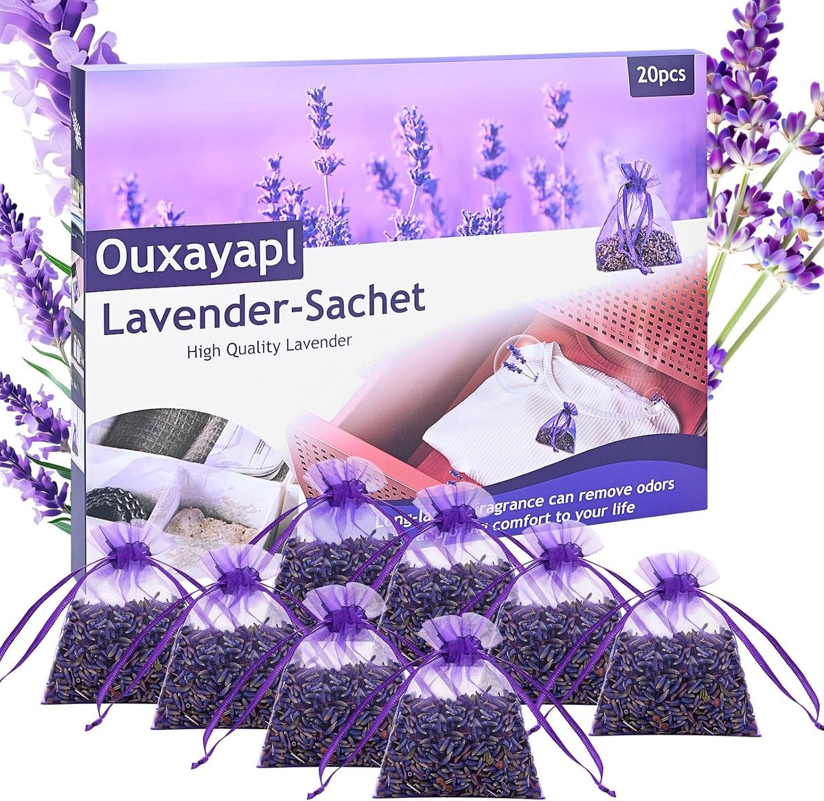 Thijox - 20 Zakjes Natuurlijke Gedroogde Lavendel, Luchtverfrisser en Mottenbescherming voor Kasten, Laden, Auto en Kamer, Rustgevende Geur, Geurabsor
