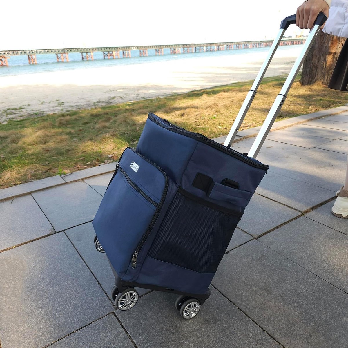 SnelShoppen - Grote Cooler Bag op Wielen - 40L Vouwbare Koelbox voor Strand, Camping, Picknick en Reizen - Handige Koeltas met Stevige Wielen en Handv