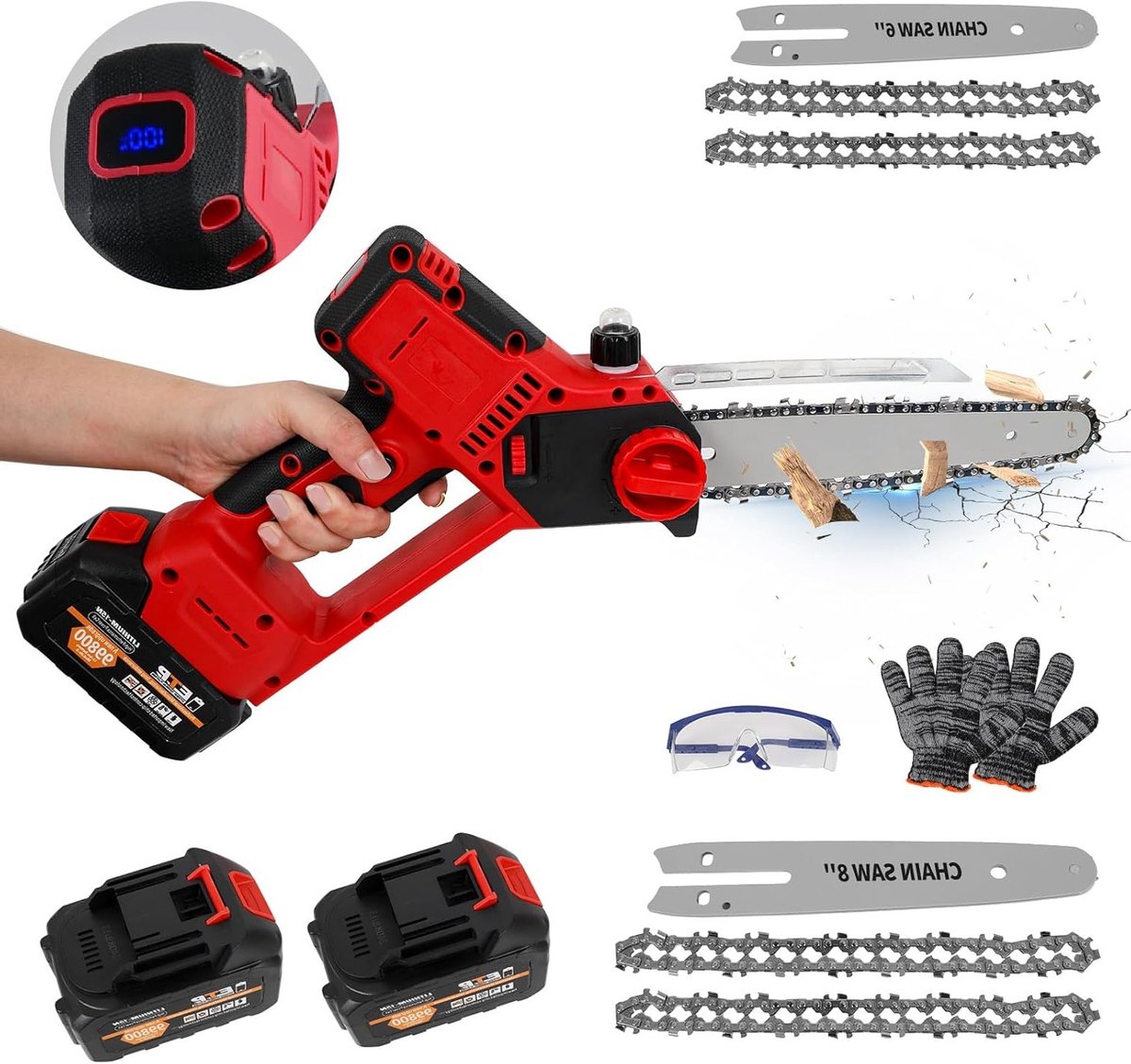 Verbeterde Accu Mini Kettingzaag 20.5cm en 15.5cm, Draadloze Zaag voor Hout en Boom Snoeien met Automatische Oliepomp, Lichtgewicht en Handzaam