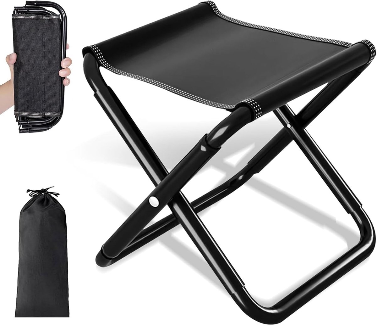 Thijox - Inklapbare Campingkruk 200 kg Draagbaar 30 cm Zwart Opvouwbaar Met Opbergtas - Perfect Voor Strand, Wandelen, Vissen, Reizen, Tuin