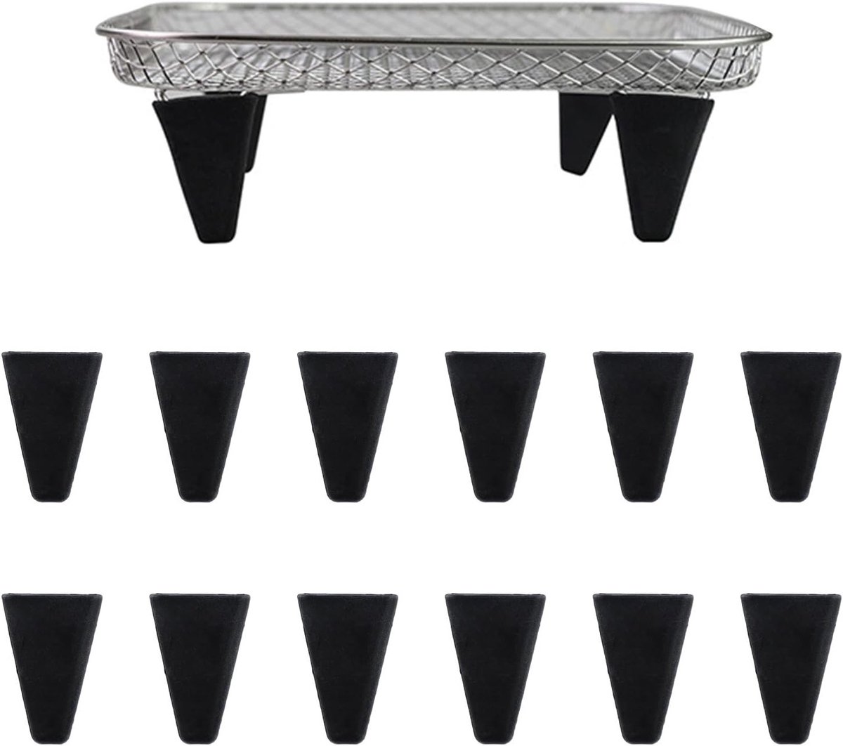 12 Stuks Hittebestendige Siliconen Voeten voor Air Fryer en Oven Grilling Rack Accessoires, Stapelbare Verhoging voor Optimale Bakresultaten (Zwart)