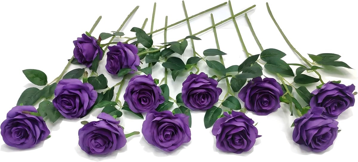 SnelShoppen - 12 Stuks Kunstmatige Rozen 53cm - Realistische Paarse Rozen met Lange Steel voor Bruiloft, Thuis, Tuin, Woonkamer, Hotel en Kantoor Deco