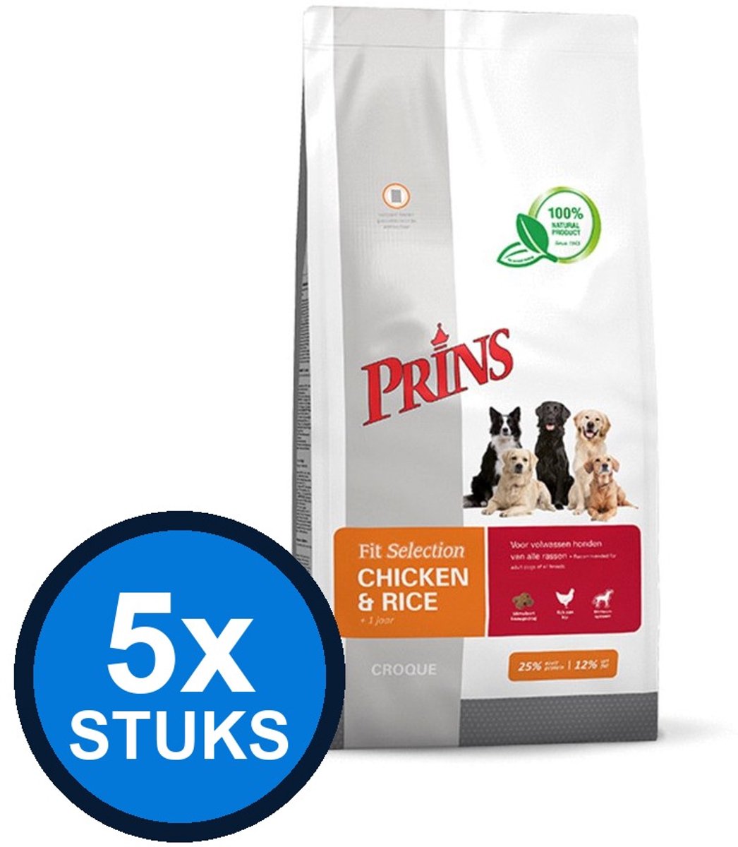 5x Prins - Fit Selection dog chicken&rice 2kg - Hondenvoer - 2 kg