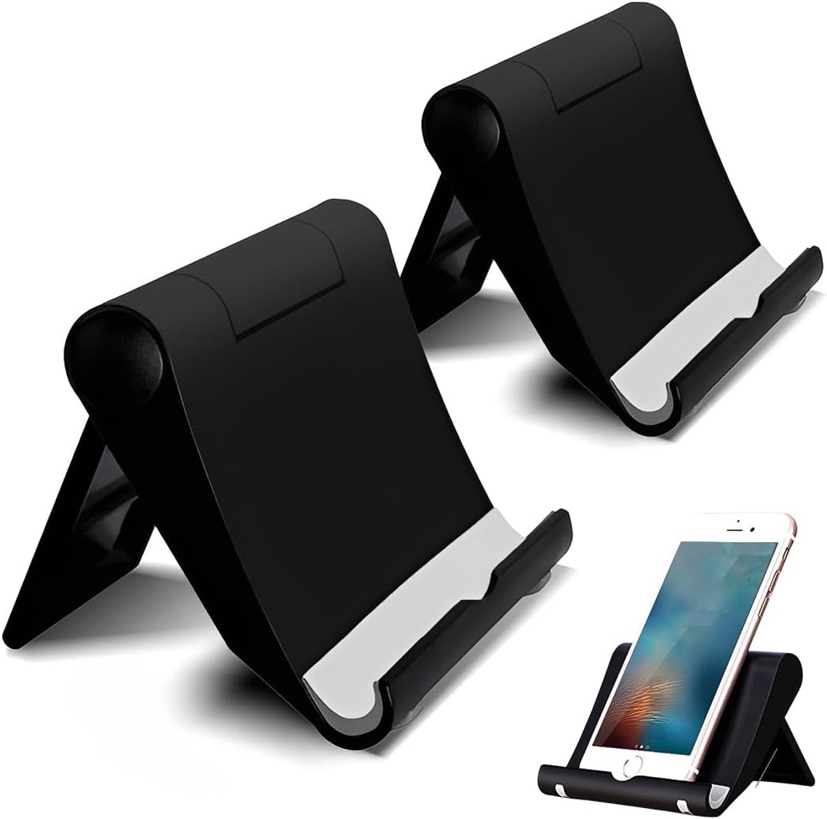 SnelShoppen - 2 Stuks Vouwbare Smartphone Houder - Verstelbare Telefoonstandaard Voor iPhone 16 15 14 Series, Galaxy, Redmi - Compact en Draagbaar Voo