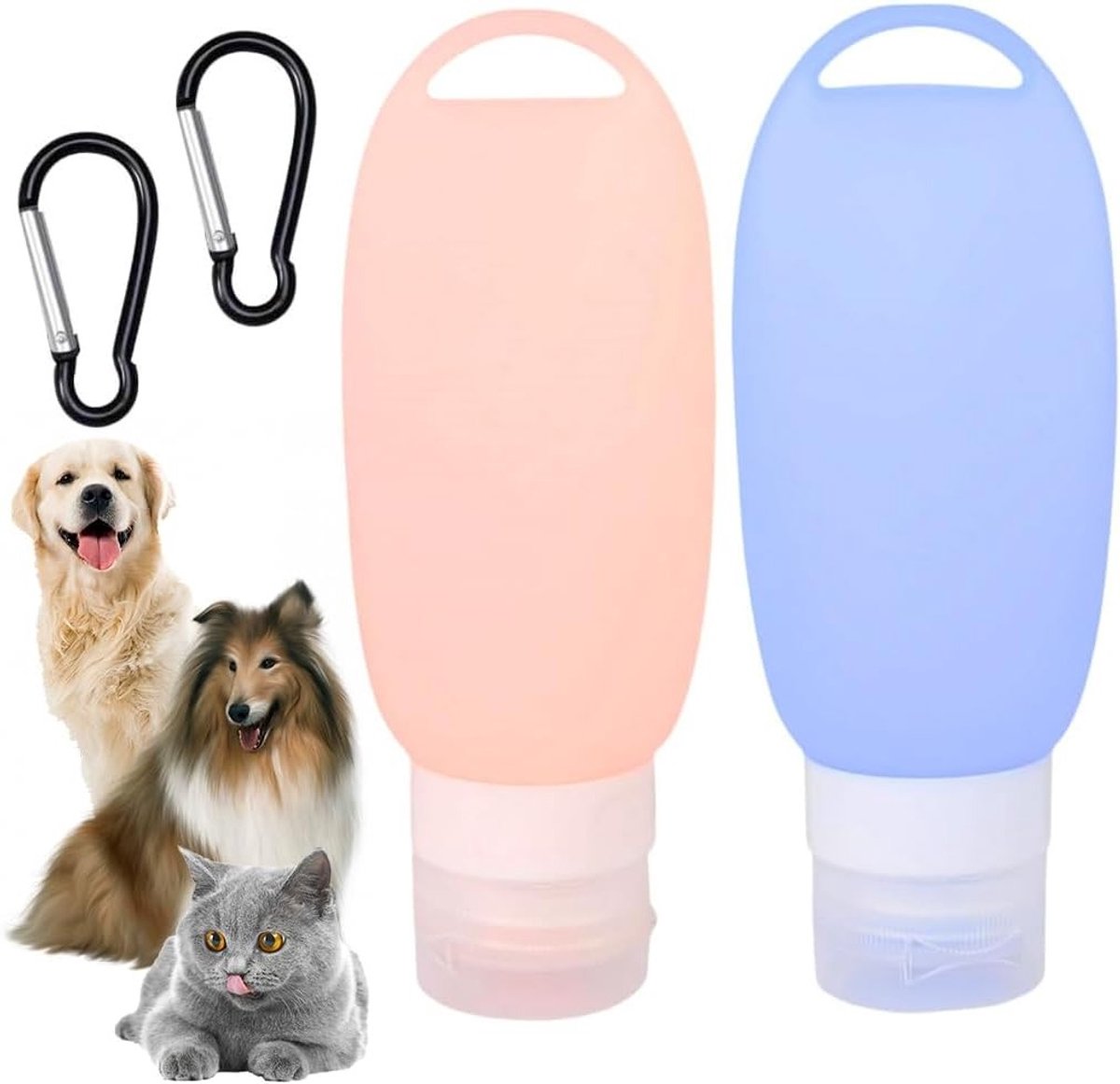 Vullende voedertube voor honden, 90 ml, 2 stuks, siliconen, herbruikbaar, inclusief reinigingsborstels en karabijnhaken, ideaal voor onderweg en training