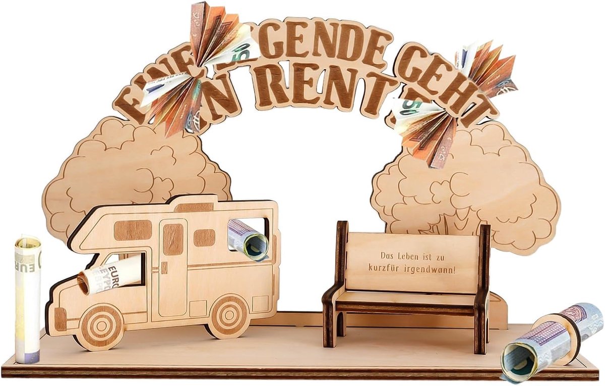 SnelShoppen - Unieke Houten Decoratie voor Pensioen - LED Verlichting, Boom van het Leven, Campingstoel en Camper - Perfecte Pensioencadeau voor Vrien