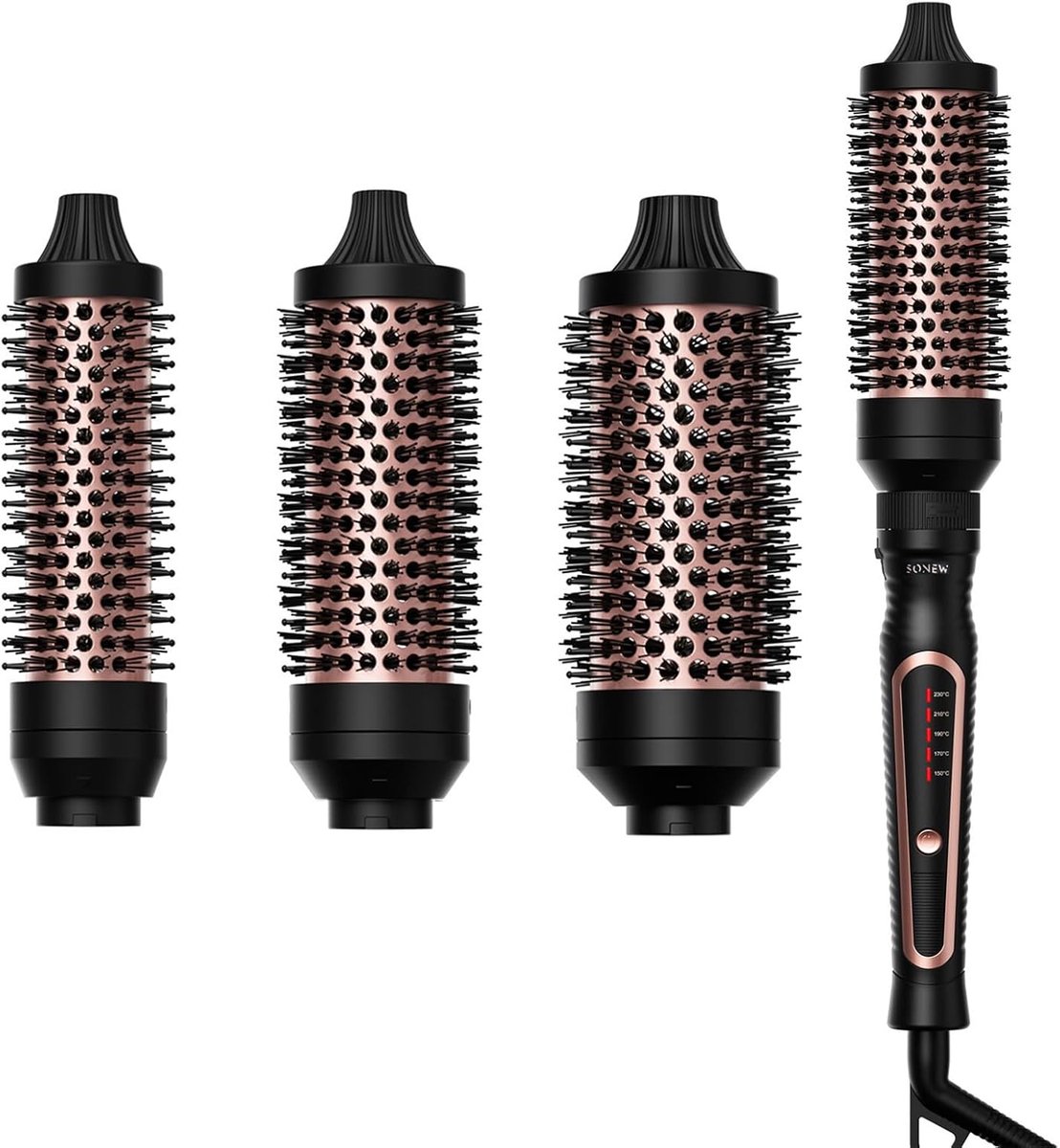 SnelShoppen - 3-in-1 Heat Brush Set, Elektrische Haarborstel met 3 Opzetstukken (32/38/45 mm), Keramische Tourmaline Ionen Technologie, 5 Temperatuurs