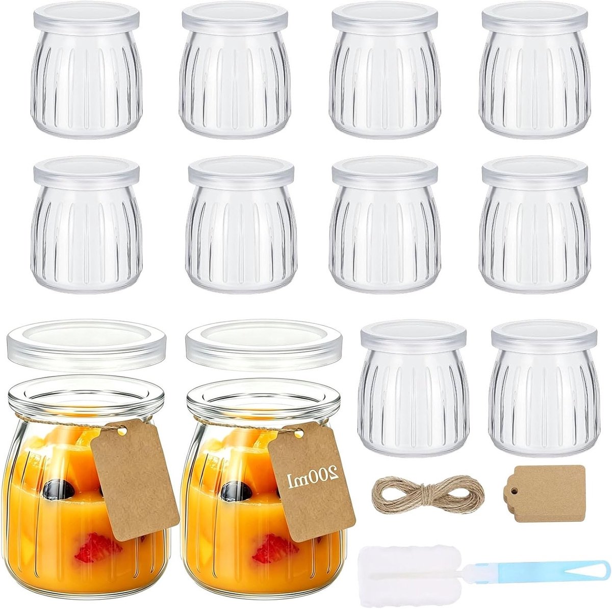 Transparante yoghurtpotten 200 ml - 12 stuks herbruikbare dessertglazen met deksel voor gelei, mousse en pudding