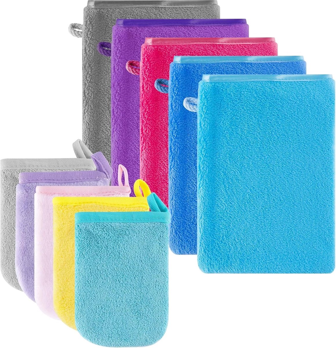 SnelShoppen - 10 stuks koraalfluweel washandschoenen, zachte en absorberende badhandschoenen, herbruikbare make-up handschoenen voor volwassenen, idea