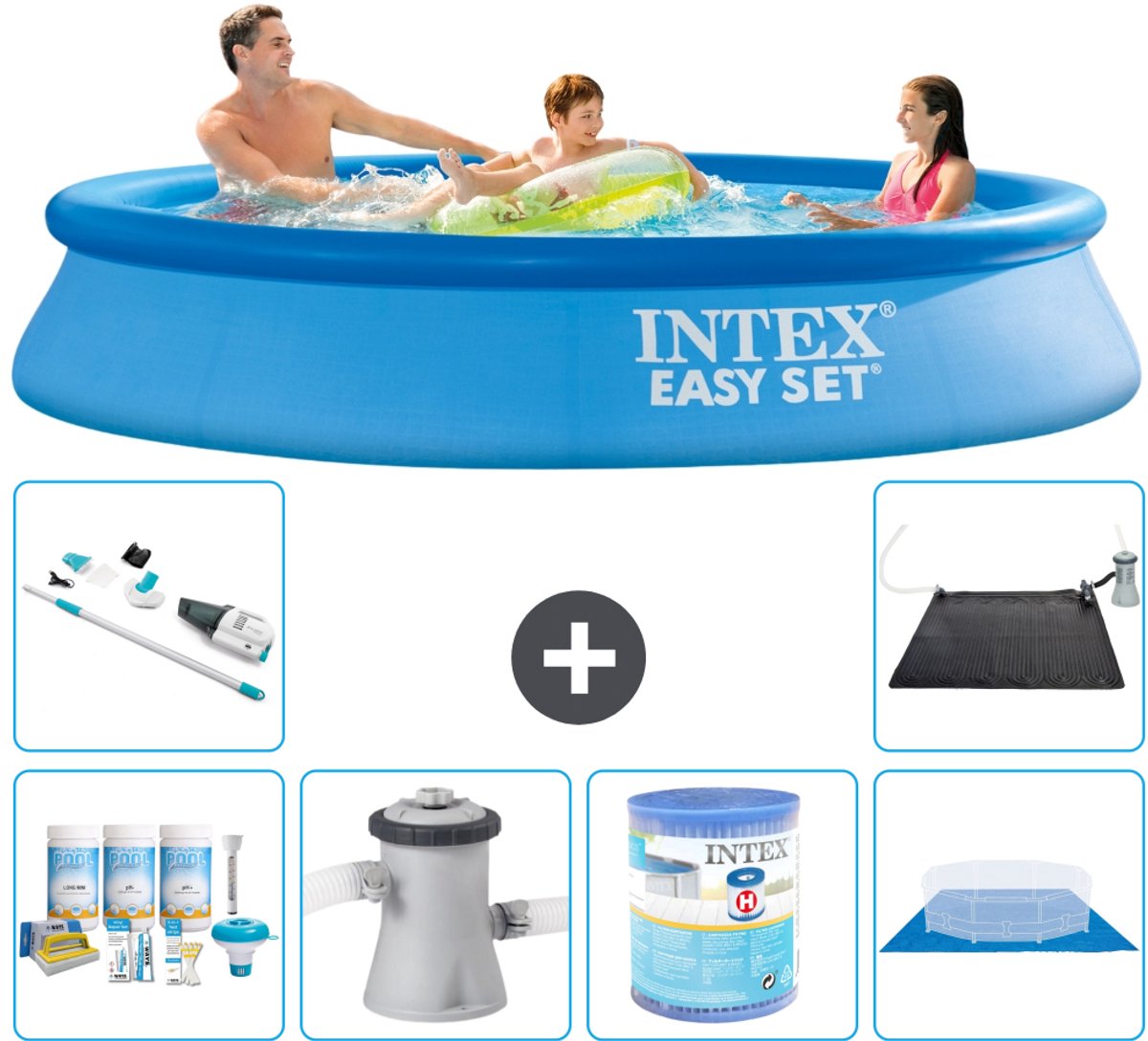 Intex Rond Opblaasbaar Easy Set Zwembad - 305 x 61 cm - Blauw - Inclusief Onderhoudspakket - Zwembadfilterpomp - Filter - Grondzeil - Stofzuiger - Solar Mat - 7-delig